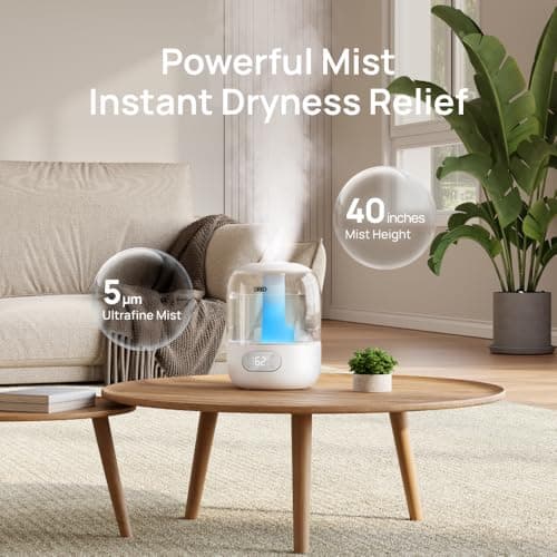 DREO Humidifiers for Bedroom, 3L Top Fill 30H & 26dB Quiet Runtime for Large Room, Cool Mist Ultrasonic Humidifier with Humidity Sensor, Night Light for Home, Baby, Nursery, Plants, New Edition 5
