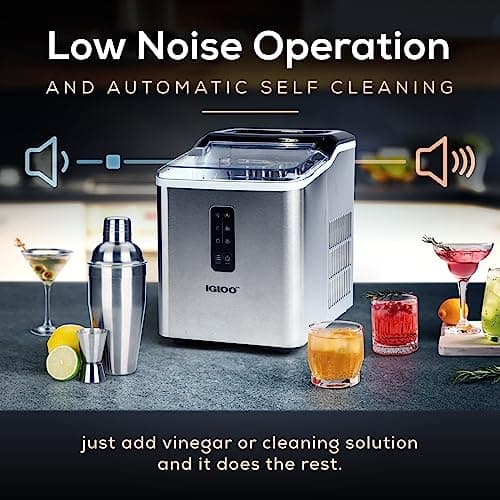 Igloo Automatic Ice Maker, Self- Cleaning, Countertop Size, 26 Pounds in 24 Hours, 9 Large or Small Ice Cubes in 7 Minutes, LED Control Panel, Scoop Included, Perfect for Water Bottles, Mixed Drinks 5