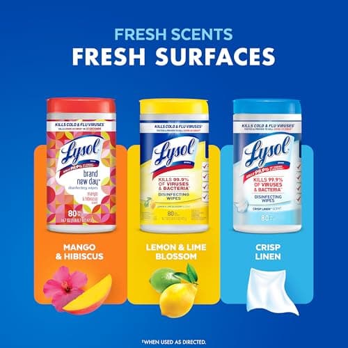Lysol Disinfecting Wipes Bundle, Home Apartment Dorm Room Essentials and Cleaning Supplies, All Purpose Cleaner, Multi-surface Cleaning Wipes, Multi-Scent Sanitizing Wipes Bundle, 80 Count (4pk) 6
