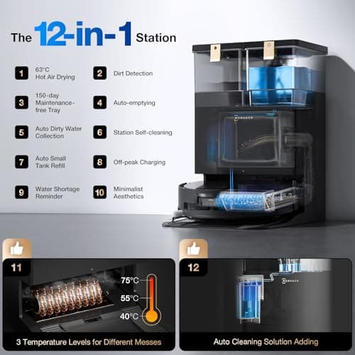 ECOVACS DEEBOT X8 PRO OMNI Robot Vacuum and Mop, 18000Pa, OZMO ROLLER Instant Self-Washing Mopping, 167℉ Hot Water Mop Washing, Auto Cleaning Solution Adding, Hot Air-Drying, Self-Emptying, Black 5