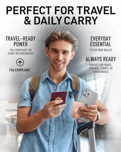 AquaVault ChargeCard – Ultra Slim Emergency Power Bank (2300mAh) – Fits in Wallet – USB-C & Micro-USB – Durable Steel Body – Flight-Safe for iPhone 12-17 & Android - Rose Gold 5