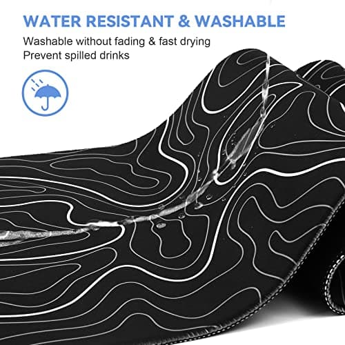 DIGSOM Mouse Pad Gaming Mousepad 31.5 x 11.8in Large Mouse Pad for Keyboard and Mouse with Anti-Slip Rubber Base, Keyboard Pad XL Mouse Mat for Home and Office（Black with White Topographic Line） 6