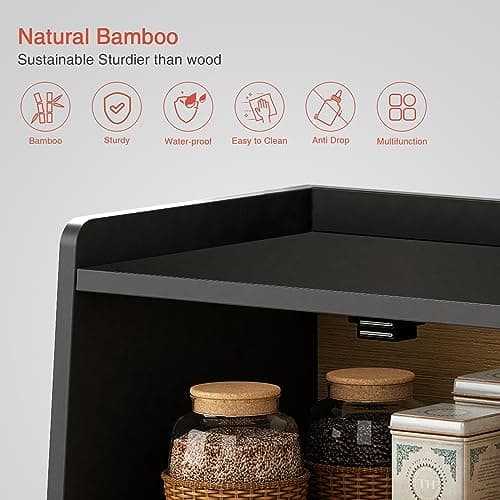 Goozii Double Layer Bread Box for Kitchen Countertop, Large Bread Storage Container for Counter Top, 2 Tier Wood Farmhouse Vintage Breadbox for Homemade Bread, Corner, Cabinet, Pantry (Black) 7