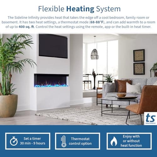 Touchstone Sideline Infinity Pro 3-Sided Smart 72" WiFi-Enabled Electric Fireplace - 80051 - Built-in - 6 Realistic Flame Colors- 13-Color Down Lighting- Crackle Sound- 1,500W Heater 8