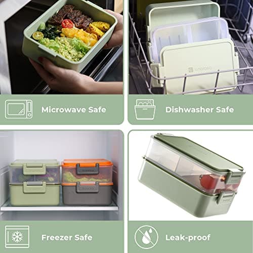 linoroso Stackable Bento Box Adult Lunch Box | Meet All You On-the-Go Needs for Food, Salad, and Snack Box, Premium Bento Lunch Box for Adults Include Utensil Set, Dressing Containers - Pale Mint 5