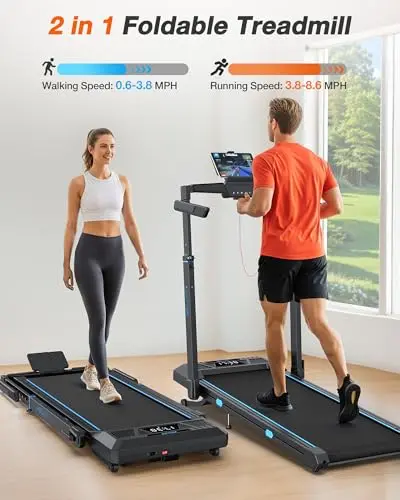 WELLFIT Treadmill with Auto Incline, 4 in 1 Foldable Treadmills for Home with Adjustable Height, 3.5HP Quiet Under Desk Treadmill, 350 LBS Capacity Portable Walking Pad with App, Space-Saving Design 7