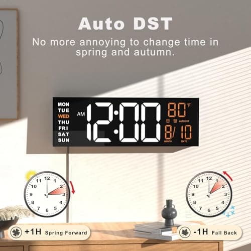 JALL 16" Large Digital Wall Mount Clock, Count Down Timer, Alarm, Big LED, RGB Color, DST, Temperature for Living Room Classroom Desk, Xmas, Birthday Gift for Senior Mom Dad (White Orange, 16 inches) 5