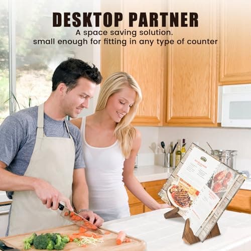 Cookbook Stand for Kitchen, Wooden Cookbook Holder, Recipe Book Holder for Kitchen Counter, Rustic Cook Book Holder Stand - Brown 7