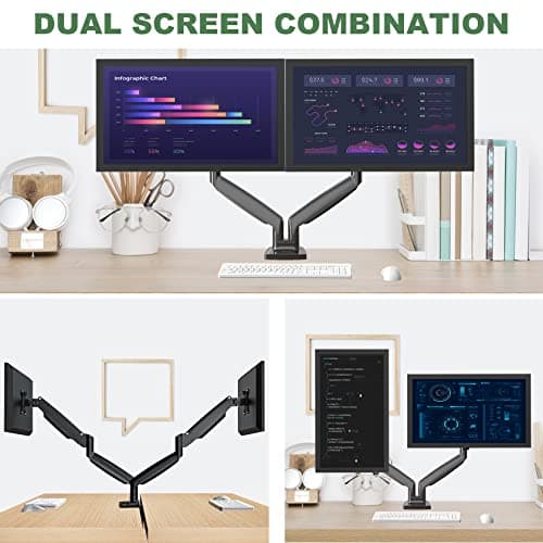 UPGRAVITY Dual Monitor Mount, Dual Monitor Desk Mount for Two Ultrawide 22"-34" Flat/Curved Computer Screens, Fully Adjustable Gas Spring Double Monitor Stand Arms Hold 26.5lbs, VESA 75x75/100x100mm 5