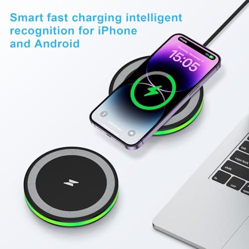 Wireless Charger Fast Charging Pad Android Charging Station Wireless Phone Charger for Android Samsung Galaxy S25 Ultra S25 Plus S25 S24 S23 S22 S21 S20 S10, iPhone 16 Pro Max Plus 15 14 13 12 6