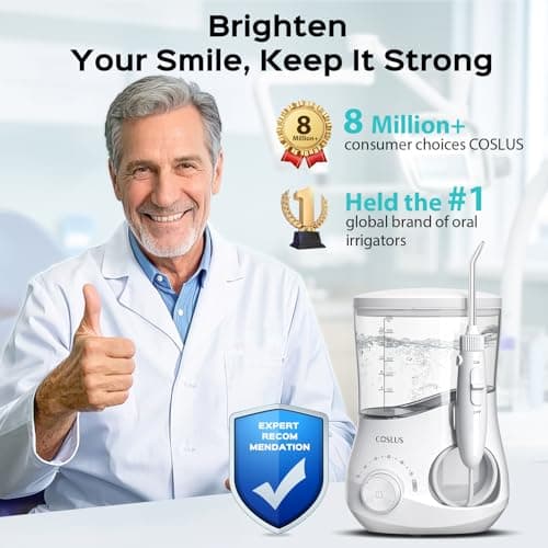 COSLUS Professional Water Flosser for Teeth: 12 Pressure Settings Electric Dental Pick for Tooth Cleaning, Sensitive Gums, Braces, Oral Care - Home Use, ​​4 Jet Tips for Multiple Users, Family, White 7
