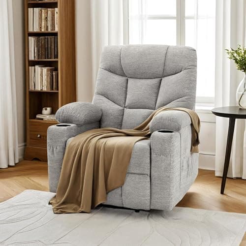 MCombo Power Lift Recliner Chair with Extended Footrest for Elderly People, Fabric 7287 (Light Grey, Medium) 8
