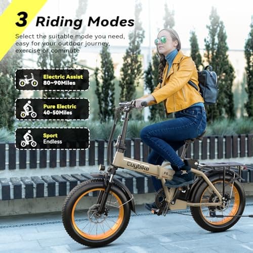 EUYBIKE Foldable Electric Bike for Adults, 30+MPH, 48V 20Ah Removable Lithium Battery up to 80Miles, 20" Fat Tire 1000W Peak Motor Dirt Ebike Adult Electric Bicycle for Beach Mountain E Bike Yellow 10