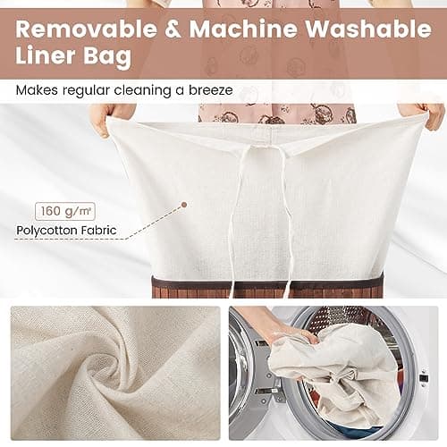 Giantex Bamboo Laundry Hamper with Lid, 72L Large & Tall Clothes Hamper with Removable Liner & Handles, Rectangular Laundry Basket for Small Spaces, Laundry Room, Bedroom (Brown) 5