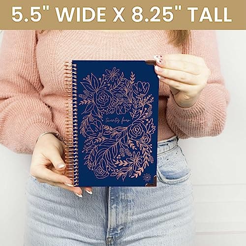 HARDCOVER bloom daily planners 2024 Calendar Year Day Planner (January 2024 - December 2024) - Passion/Goal Organizer - Monthly & Weekly Inspirational Agenda Book - 5.5" x 8.25" - Embroidery, Navy 6