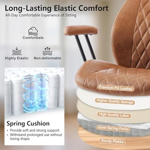 YFO Home Office Desk Chair Office Rubber Casters Ergonomic Computer Chair with Lumbar Support Adjustable Height Rolling Swivel Executive Task Armrests Chair， Brown Leather 5