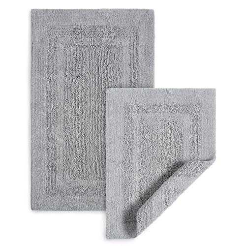 DwellStudio Reversible Cotton Bath Rugs: Luxurious Comfort and Anti-Slip Protection, Grey, Reversible