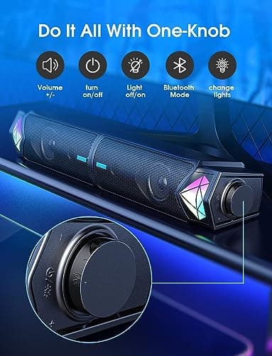 NOOTRY Computer Speakers, Bluetooth Computer Sound Bar, Dual HiFi Stereo & Gradient RGB Lighting Laptop Soundbar, USB Powered Speakers for Desktop, Monitors, Phone, PC, Laptop(Include C Adapter) 5