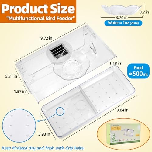 WENMIXER Window Bird Feeder with Solar Light, High Transparency, Weatherproof and Durable Outdoor Decor, Bird Watching Gift for Elderly, Families and Gardener, Entertainment for Cats 7