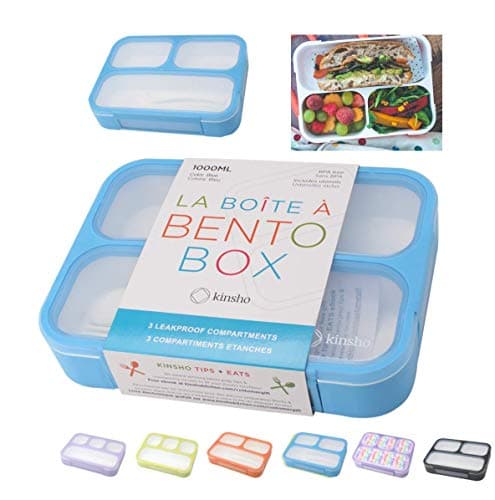 Bento Lunch Box Kids & Adults, Lunch and Snack Containers for Boys & Girls with 3 Compartments - School, Work Daycare, Meal Planning Portion Control Container, BPA-Free Boxes, Utensils, Blue 1 pack