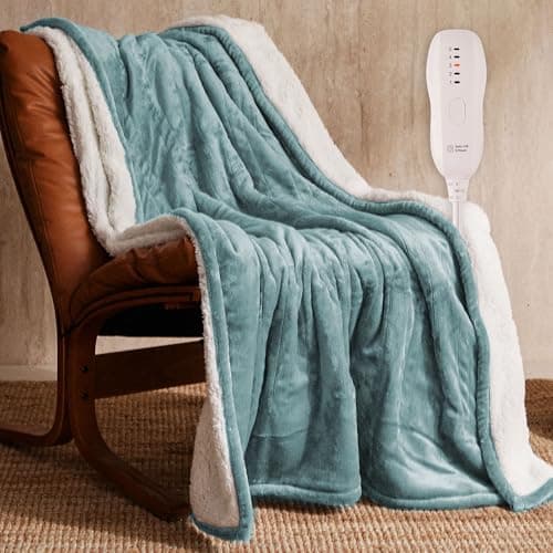 JET'S HOME Heated Blanket 50"x60" - ETL Certified Flannel Electric Blanket Machine Washable Heating Throw with 5 Heating Levels 3 Hours Auto-Off Warm Gift for Family (Blue)