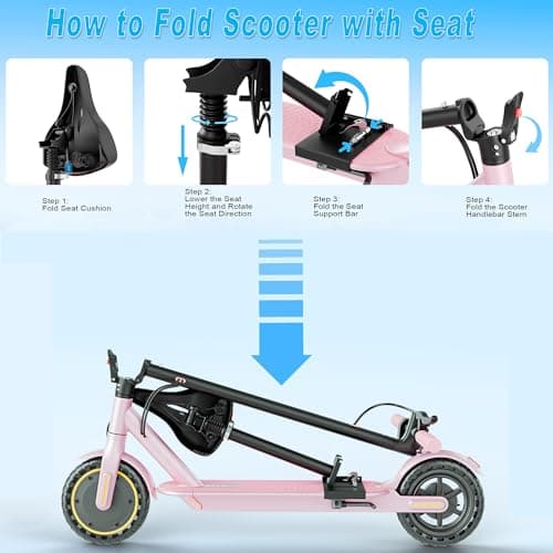 Electric Scooter, Folding E Scooter for Adults with Seat, 350W Motor, 8.5" Solid Tires, Cruise Control, 19MPH, 21Mile Range Portable Teens Commuter Escooter, Dual Brake 8