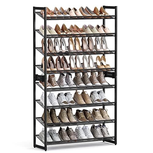 SONGMICS Shoe Rack, 8-Tier Shoe Organizer, Metal Rack for Garage, Set of 2, 4-Tier Stackable Shelf, with Adjustable Flat or Angled Shelves, 32-40 Pairs, Ink Black ULMR08B