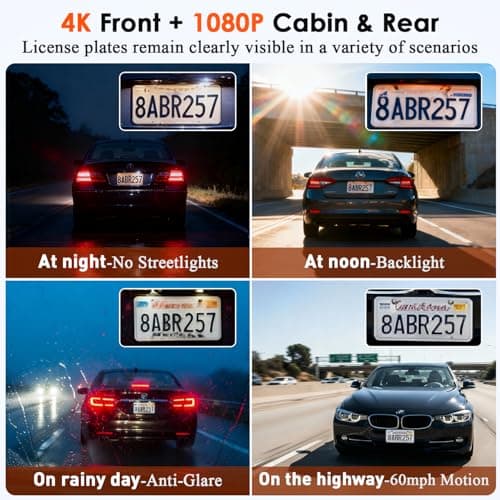 3-Channel Dash Cam 4K for Car: Front, Rear & Inside Dash Camera with 5.8G WiFi & GPS - 24H Parking Mode, 64GB Card for Rideshare Driver 5
