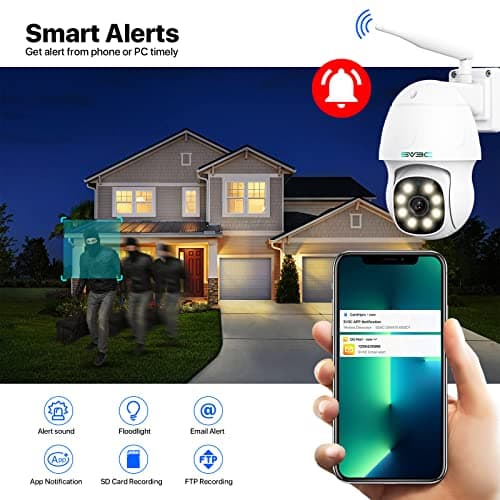 SV3C 5MP PTZ IP Camera Outdoor, Pan Tilt Security Cameras with Dual Band 2.4G 5G WiFi, Auto Tracking, Floodlight Color Night Vision, Human Detect, Onvif, RTSP Browser View, 2-way Audio, SD Card Record 5