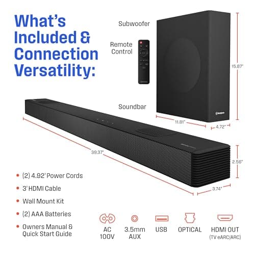 Westinghouse 5.1.2 Channel Soundbar for Smart TV, 200W Surround Sound w/Dolby Atmos & Dolby Digital Plus, Wireless Subwoofer, Home Theater Audio, eArc, HDMI, Bluetooth, Roku TV Ready 7