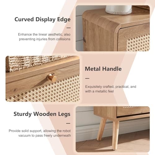 Anewome Rattan Shoe Cabinet, Slim Shoe Storage Cabinet for Entryway, 9.5" Narrow Flip Down Shoe Rack with 3 Drawers & Curved Corners, Freestanding Hidden Shoe Organizer, Natural Boho Style 5