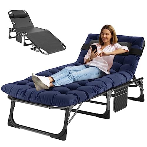 MOPHOTO Folding Chaise Lounge Chair 5-Position, Folding Cot, Heavy Duty Patio Chaise Lounges for Outside, Poolside, Beach, Lawn, Camping (Lounge Cot, Breezy Oceanic)