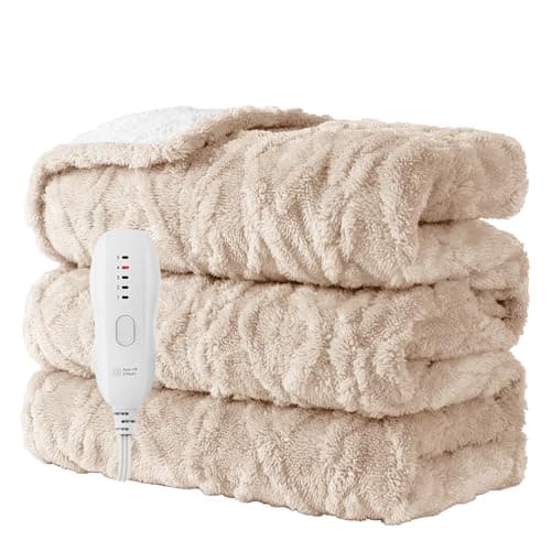 Aheadpret Heated Blanket-Electric Blanket 50"x60" Soft Heated Throw Blanket with 5 Heating Levels & 3 Hours auto-Off,Machine Washable（Beige