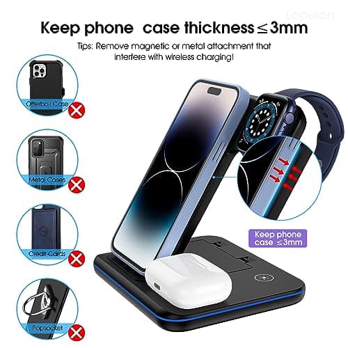 3 in 1 Wireless Charging Station for Apple Charger Stand for iPhone 17 16 15 14 & for Apple Watch Charger Wireless Charging Station for Multiple Devices for AirPods 4 3 Pro 8