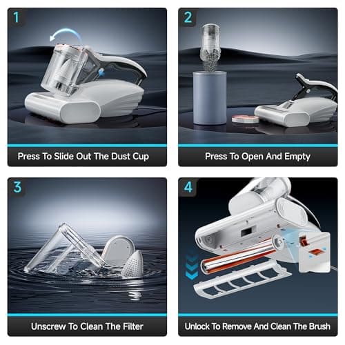 uwant Mattress Vacuum Cleaner, 16Kpa 450W Bed Vacuum Cleaner with 253.7nm UV-C Light, 149°F Heat, 36000 RPM/Min Tapping，HEPA Filter & Ultrasonic, Handheld Vacuums for Bed, Sofa, Couch, Crib 5