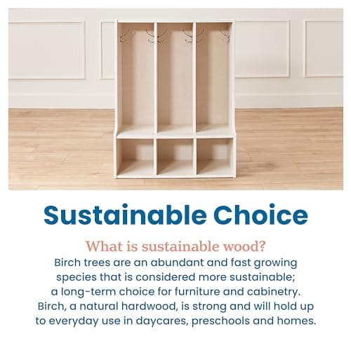 ECR4Kids Streamline 3-Section Toddler Coat Locker with Bench, Classroom Furniture, White Wash 7