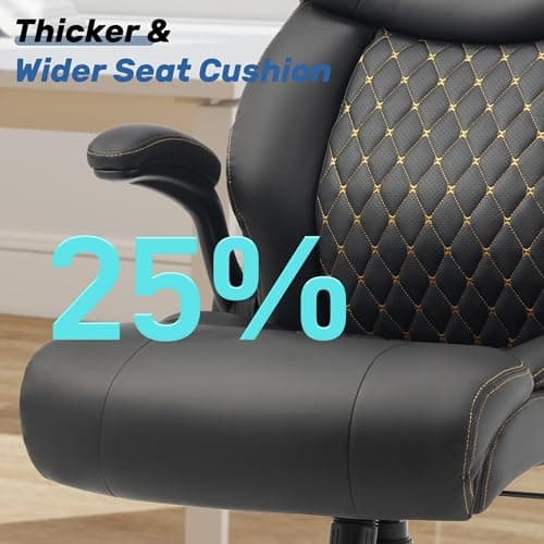 550LBS Big and Tall Office Chair, Comfy Heavy Duty Executive Chair with Adjustable Lumbar Support Double Spaces Casters, PU Leather Extra Wide Seat Ergonomic Computer Desk Chair for Back Pain, Black 9