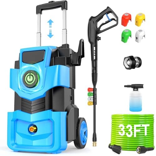 Commowner Electric Pressure Washer 5000PSI 4.0GPM Adjustable Pressure Power Washers Electric Powered with 33ft Hose, 4 Nozzle and Foam Cannon, Powerwashers Cleaner Machine for Home, Cars, Blue
