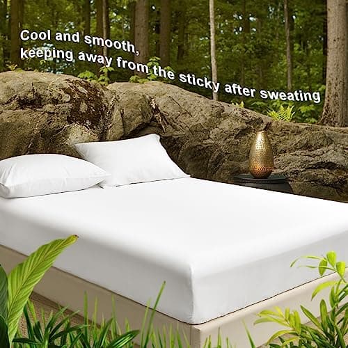 PHF 100% Rayon Derived from Bamboo Cooling Fitted Sheet King Size for Hot Sleeper, 16" Deep Pocket, 2.5cm Wider Strong Elastic Easy Fit, Breathable Silky Smooth Soft,78"x 80",White, No Pillowcases 7