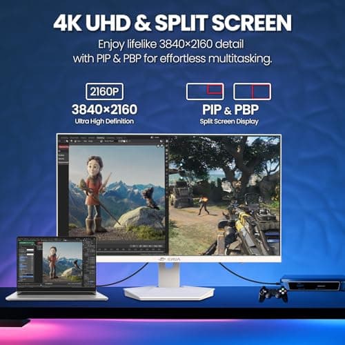 CRUA 27” Gaming Monitor, IPS UHD 3840x2160 4K 160Hz / FHD 320Hz Dual Mode White Computer Monitor, Rotating/Pivot & Height-Adjustable, AMD FreeSync, Built-in Speakers, PIP/PBP, HDMI 2.1 & DP 1.4 6