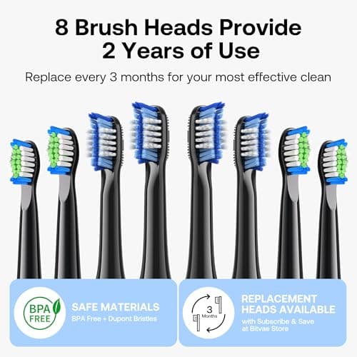 Bitvae ADA Accepted Electric Toothbrush, Travel Toothbrush Rechargeable for Adults and Kids, 60-Day Battery, 5 Modes, 8 Heads, Portable Travel Case & Holder, Shadow Black 8