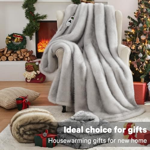Heated Electric Blanket Throw,Octrot 50"X60" Faux Fur Heating Blanket Luxury Christmas Gifts Heavy Plush with 10 Heats Levels & 8 Hours Auto Off,Super Cozy Warm Fuzzy,Fluffy Decor Winter Warming,White 6