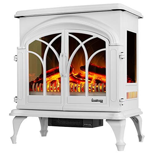 e-Flame USA 28" XL Denali Portable Freestanding Electric Fireplace Stove - 3-D Log and Fire Effect (White)