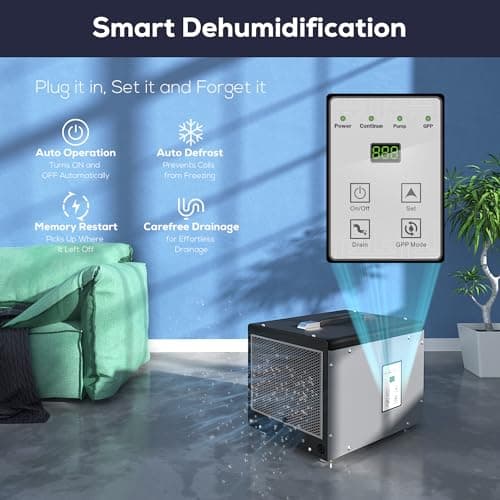 BaseAire 70 Pints Crawlspace Dehumidifier with Pump, Whole Home Dehumidifiers for Commercial and Basements with Drain Hose, Auto Defrost, Compact, GLGR Technology Up to 1000 Sq Ft 5