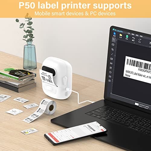MARKLIFE Label Maker Machine with Tape Barcode Label Printer - Mini Portable Bluetooth Thermal Labeler for Address Clothing Jewelry Retail Barcode Small Business Home Office (White(+1 Label)) 5