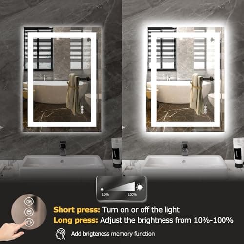 Hivone 31.5X23.5 LED Bathroom Mirror with Lights, Anti-Fog, Dimmable, Backlit + Front Lit, Smart Bathroom Vanity Mirror, Memory Function, Shatterproof, Tempered Glass (Horizontal/Vertical) 5
