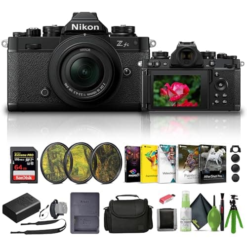 Nikon Zfc Mirrorless Camera with 16-50mm Lens (1675) + 64GB Memory Card + Filter Kit + Bag + Card Reader + Corel Photo Software + Flex Tripod + Memory Wallet + Cleaning Kit + Hand Strap + Cap Keeper