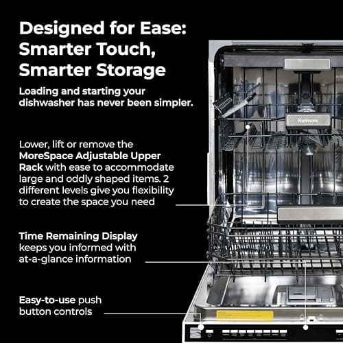 Kenmore 22-14632 24" Built-In Dishwasher - UltraWash Plus, SmartWash, Accela Wash, Sanitize Rinse, TurboDry, and Removable Third Rack - 15 Place Settings - 49 DBA - ENERGY STAR Certified - 24" - White 5