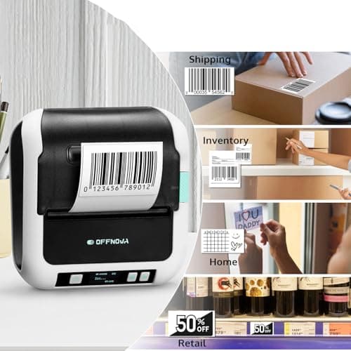 OFFNOVA Label Maker, 3-Inch Barcode Label Printer, Bluetooth Thermal Label Printer for Address, Shipping, Product Tags, Home, School & Office, Sticker Printer for Phones & PC with 1 Tape 6