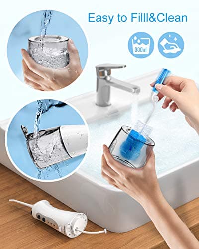 Nicefeel Cordless Water Flosser 300ML USB Rechargeable and Portable Oral Irrigator with Tips Case for Travel, 3-Modes IPX7 Waterproof Water Dental Flossing with 4 Jet Tips for Home 7